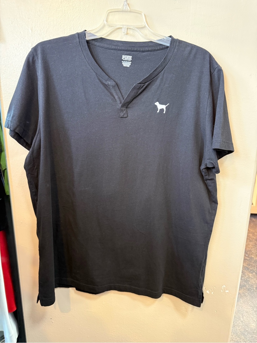 PINK Victoria’s Secret Campus Henley T-Shirt Black Dog Logo XXL